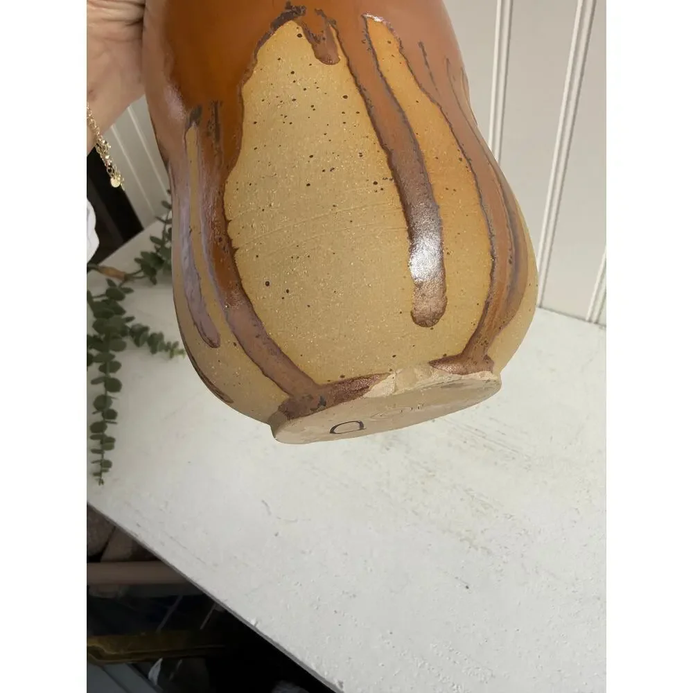 Alton Art Pottery Handmade Brown Drip Glaze Vase Rustic Primitive Organic Modern